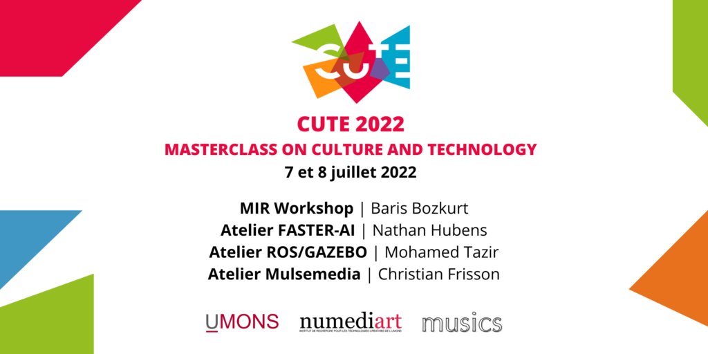 Bannière d'information pour l'évènement CUTE 2022 - Numediart Masterclass on Culture and Technology
